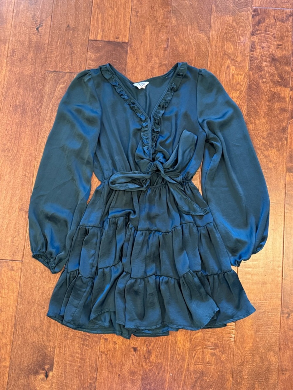 Princess Polly Dark Teal Ruffled Tiered Mini Dress with Tie Waist